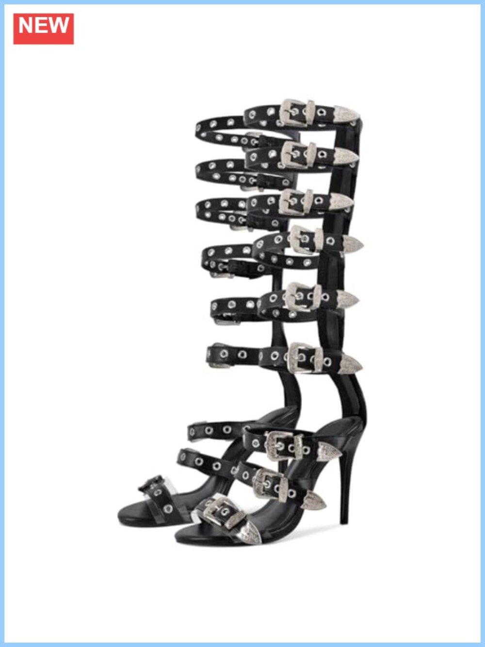 Knee High Gladiator Sandals Buckle Straps Wrap Heels for Women